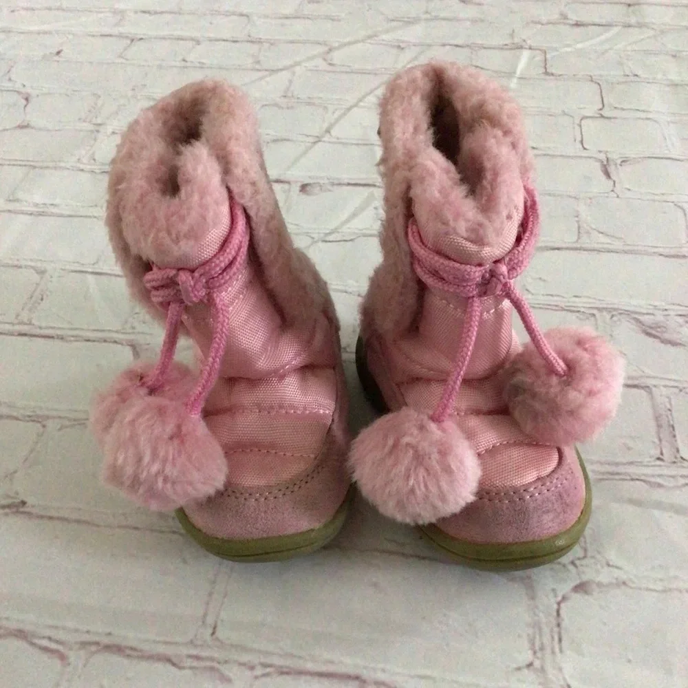 Faded Glory Pink Pommy Faux Fur Winter Boots - Size 3